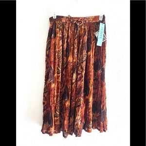PHOOL accordion midi print skirt brown size LP